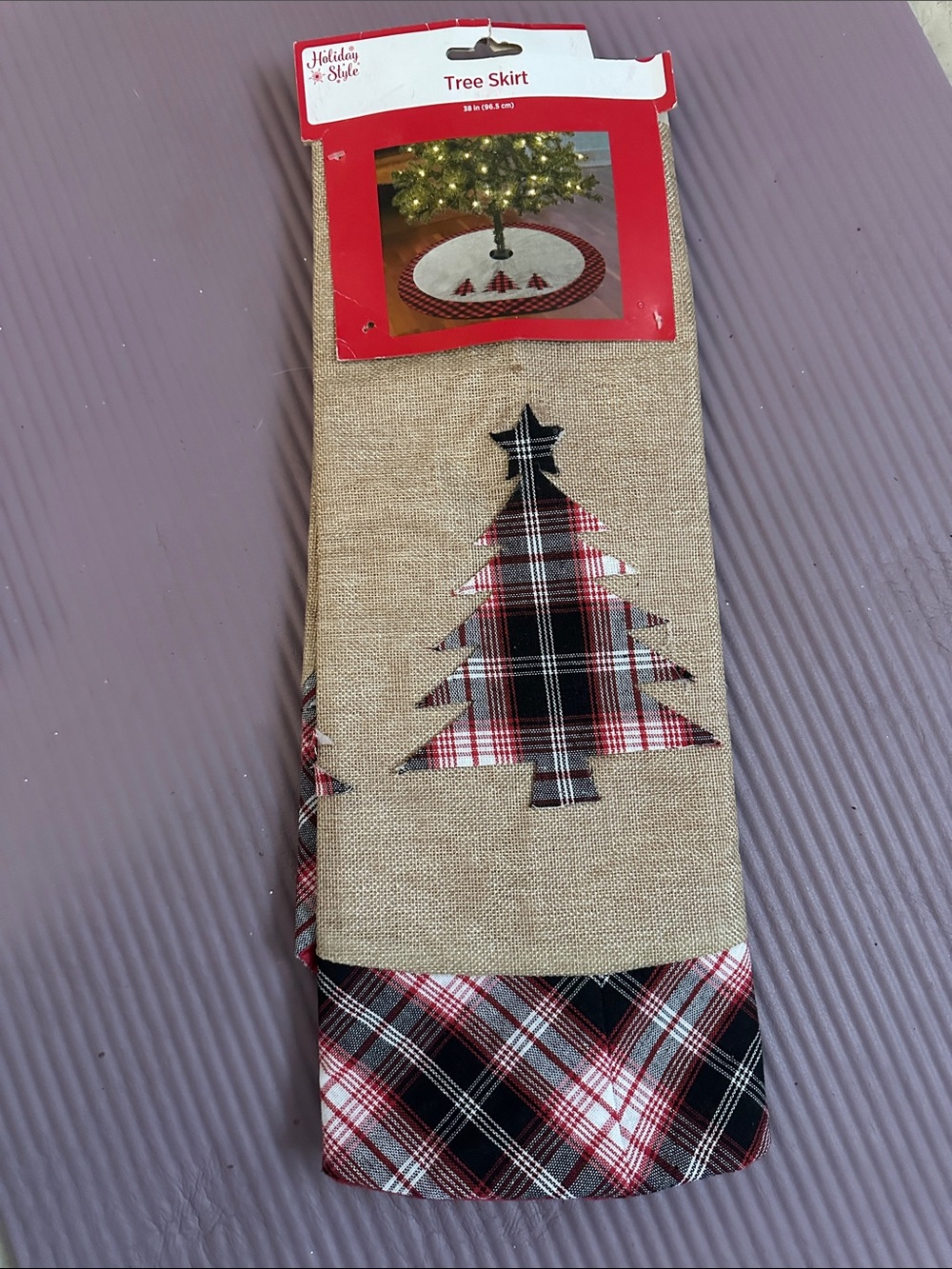 Holiday Style Plaid Tree Skirt - Burlap & Red/Black Plaid